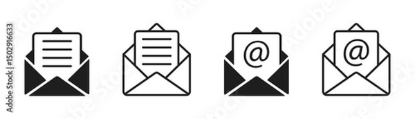 Fototapeta Mail or email icon set. Envelope symbol with letter. Vector illustration and PNG transparent