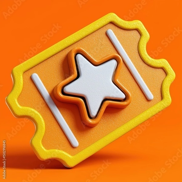 Fototapeta 3D Rendering Colorful star-shaped ticket design on an orange background, showcasing a playful and modern aesthetic. Sosial media style icon