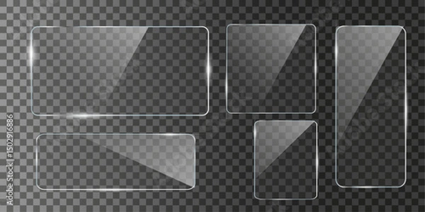 Fototapeta Glass plate frame Glossy window glass with reflections isolated on transparent surface