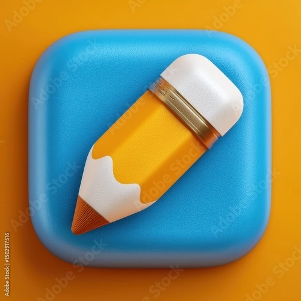 Fototapeta 3D Rendering 3D pencil icon set against a vibrant blue background, highlighting creativity and design. Sosial media style icon