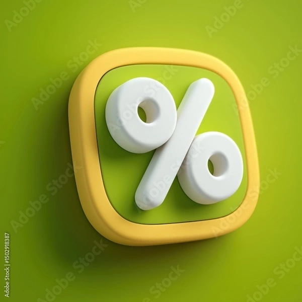 Fototapeta 3D Rendering 3D percentage symbol on a vibrant green background. Sosial media style icon