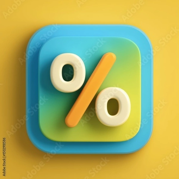 Fototapeta 3D Rendering Colorful percentage symbol icon on a vibrant background, representing finance or discounts. Sosial media style icon
