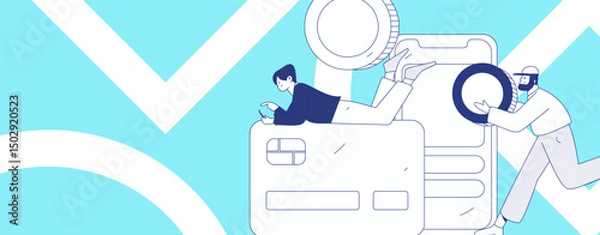 Obraz Online shopping payment security character flat vector concept operation hand drawn illustration
