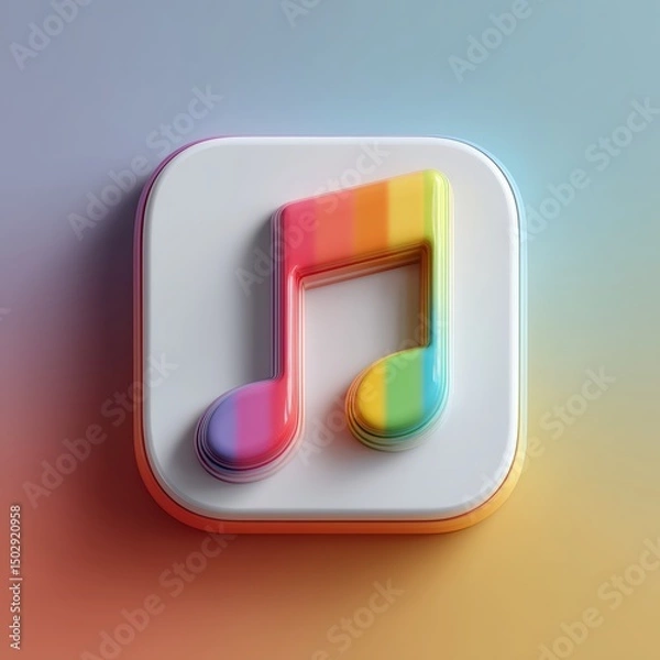 Fototapeta 3D Rendering Colorful music note icon with a vibrant gradient background. Sosial media style icon