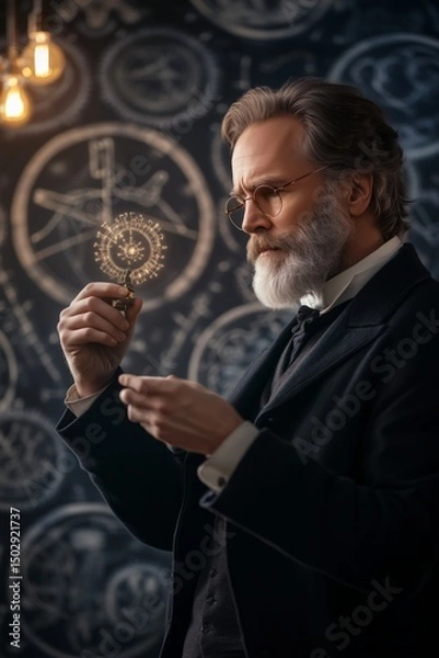 Fototapeta Scientist leading research in distinguished university atmosphere. Scientist pursuing research excellence at university symbolizes innovative thinking and academic commitment.