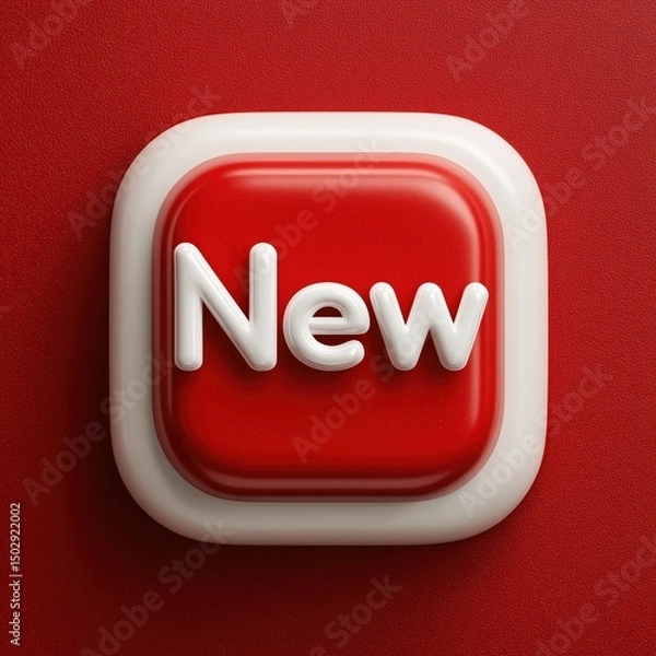 Obraz 3D Rendering Red button with the word "New" prominently displayed on a textured background. Sosial media style icon
