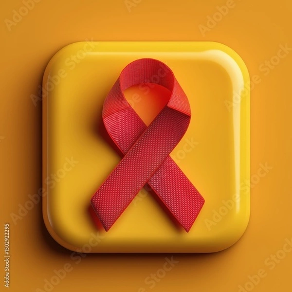 Fototapeta 3D Rendering A textured ribbon on a vibrant yellow background, symbolizing awareness and support. Sosial media style icon