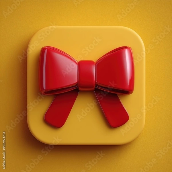 Fototapeta 3D Rendering A shiny red bow on a yellow background, conveying a sense of celebration or gift-giving. Sosial media style icon