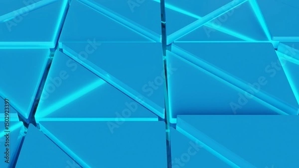 Fototapeta Futuristic Blue Triangle Background – 3D Geometric Abstract Render with Neon Glow