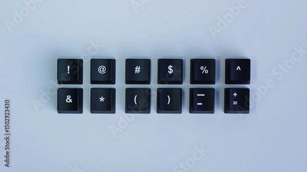 Obraz Black Keyboard Keys with Special Characters and Symbols – 3D Rendering on Light Background