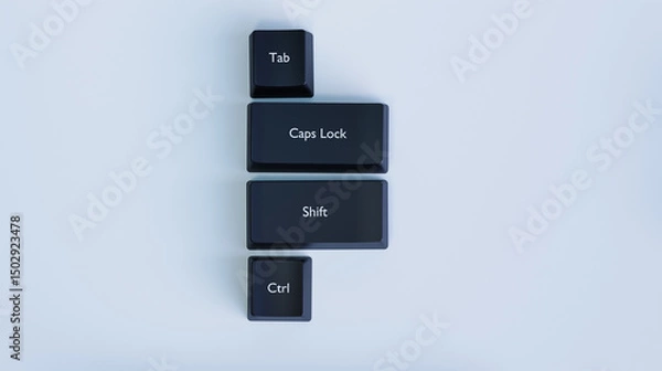 Obraz 3D Render of Black Keyboard Keys – Ctrl, Shift, Caps Lock, and Tab on Light Background