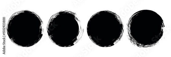 Fototapeta Set of grunge circles, circle, grunge, black paint, ink, dirty brush strokes. Circular Brush Stroke Set. Grunge round shapes big set. Vector