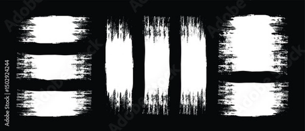 Fototapeta Brush stroke, ink paint brush, grunge lines. Black square shapes with ripped jagged borders on white background. Vintage grunge boxes for collage, text, banner, sticker design.