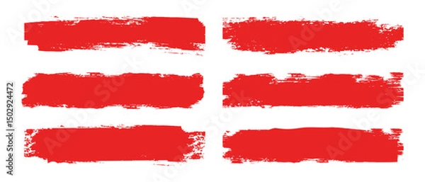 Fototapeta Set of different ink brush strokes. Red set paint, ink brush, brush strokes, brushes, lines, box, grungy. Grungy brushes collection. 
