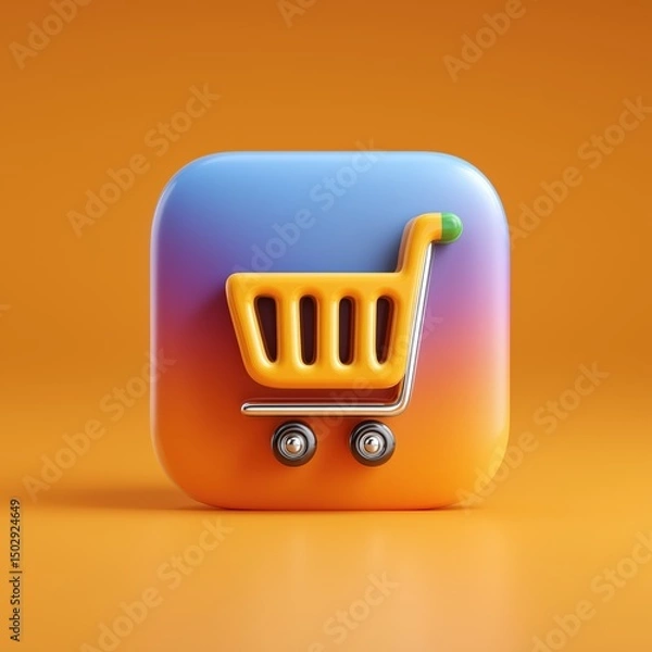 Fototapeta 3D Rendering Stylized shopping cart icon on a vibrant gradient background. Sosial media style icon