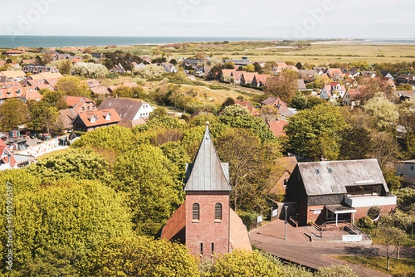 Fototapeta View from the Lighthouse – Wangerooge Island Landscape and Town with Distant Horizon