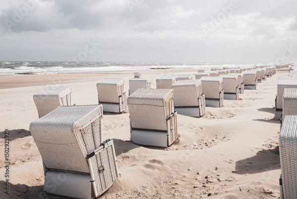 Fototapeta Beach Chairs on Wangerooge – Summer Relaxation on the German North Sea Coast