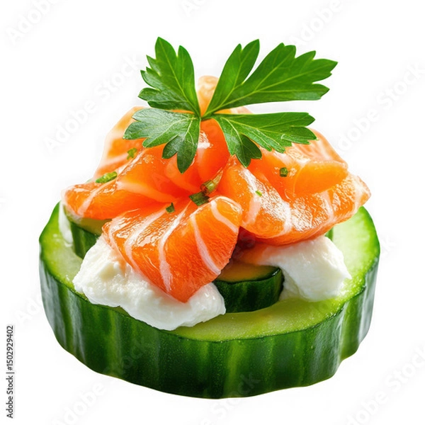 Fototapeta Salmon cucumber appetizer isolated on transparent background