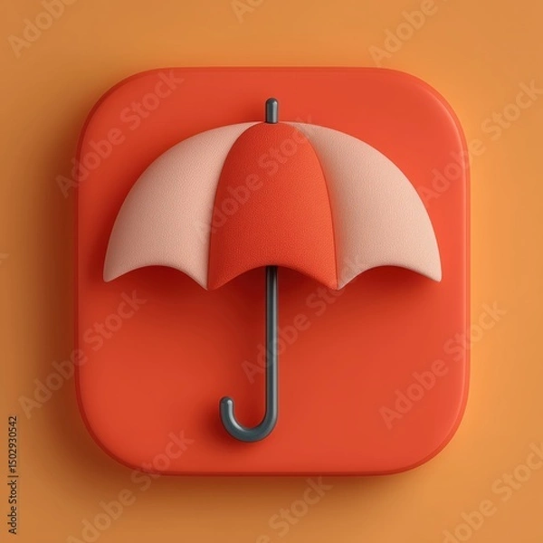 Fototapeta 3D Rendering Stylized umbrella icon on a vibrant orange background. Sosial media style icon