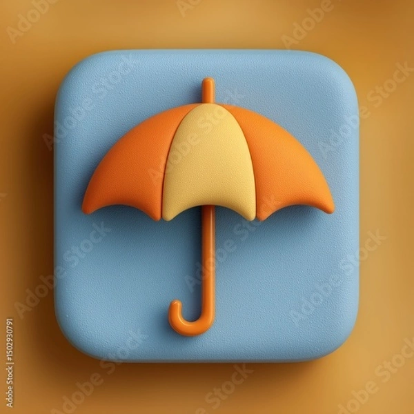 Fototapeta 3D Rendering Colorful umbrella icon featured on a textured background with a modern design aesthetic. Sosial media style icon