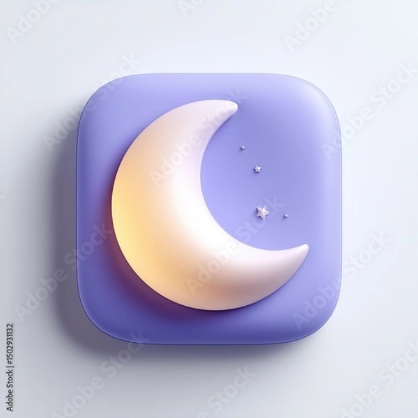 Fototapeta 3D Rendering Stylized moon icon on a soft purple background with stars, evoking a dreamy aesthetic. Sosial media style icon