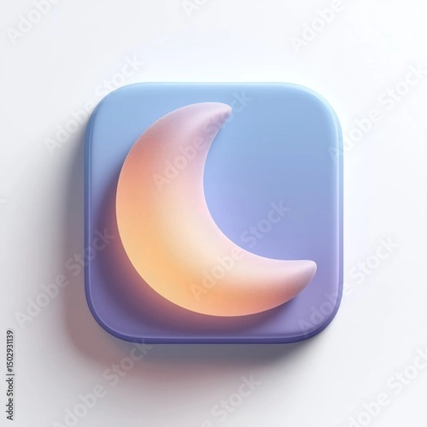 Obraz 3D Rendering Stylized moon icon with a soft gradient on a rounded square background. Sosial media style icon