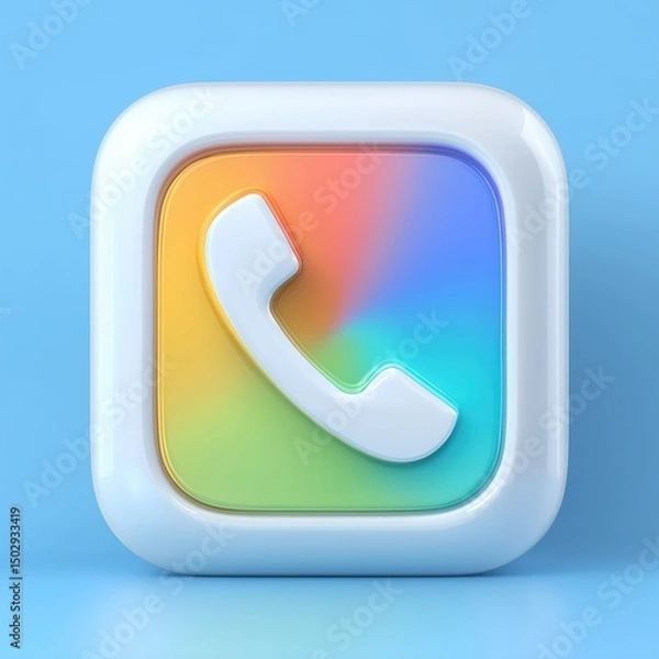 Fototapeta 3D Rendering Colorful retro phone icon on a blue background, featuring a glossy finish and rounded edges. Sosial media style icon