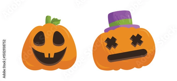 Obraz Vector Flat halloween pumpkins collection
