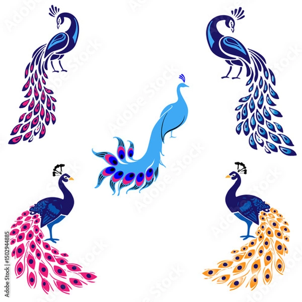 Obraz peacock editable colourful  vector set