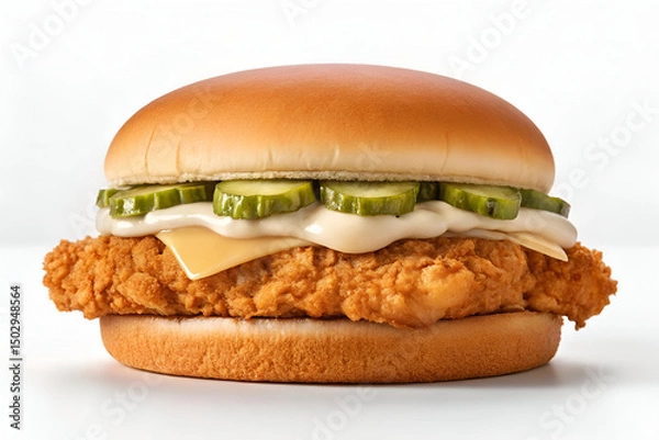 Obraz Crispy Chicken Sandwich with Pickles and Cheese
