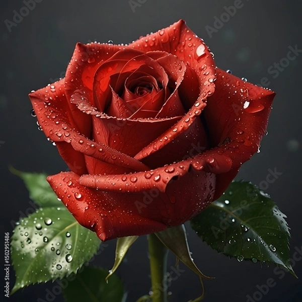 Fototapeta Close up red rose with water drops macro
