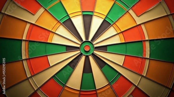 Fototapeta Vibrant Dartboard Art Geometric Design with Red Center, Green, Gold, and Orange Details