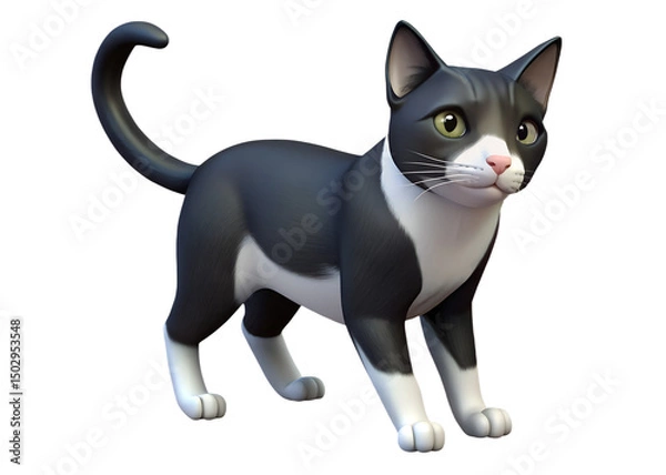 Obraz black cat on white background