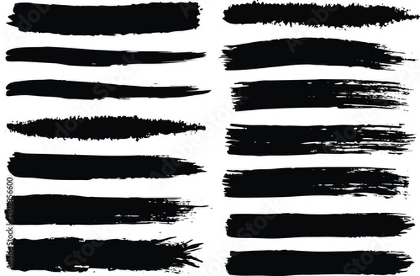Fototapeta Adobe Illustrator Artwork Abstract black textured strokes set isolated on a white backgro Vector hand drawn artistic design element, box, frame or backgro

, 