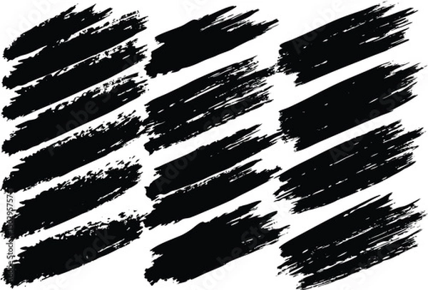 Fototapeta Adobe Illustrator Artwork Abstract black textured strokes set isolated on a white backgro Vector hand drawn artistic design element, box, frame or backgro

, 