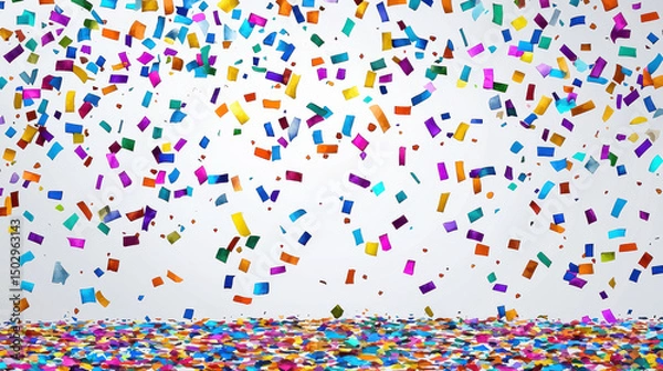 Fototapeta Colorful confetti falling against light background creates festive atmosphere, perfect for celebrations and events