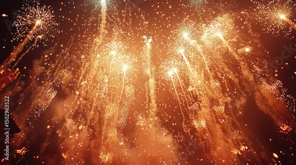 Fototapeta Stunning fireworks display illuminating night sky with vibrant colors and sparkling effects, creating festive atmosphere