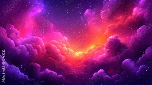 Fototapeta Vibrant galaxy nebula pattern with swirling clouds in shades of purple, pink, and orange, creating dreamy cosmic atmosphere