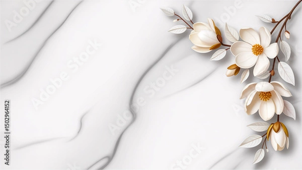 Obraz A minimalist floral design on a white marble-textured background