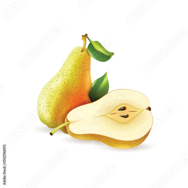 Obraz Pear fruit with slices isolated on white background