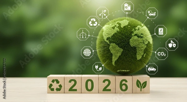Fototapeta An artistic representation of the earth and the year 2026. A concept of greening the earth