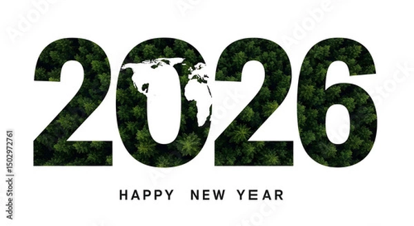 Fototapeta Happy New Year 2026 greeting card with an image of Earth