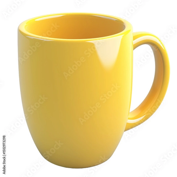 Obraz 3d rendering icon yellow ceramic mug illustration PNG. cartoon minimal style cup on transparent isolated background.
