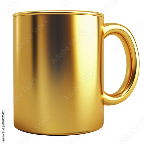 Obraz 3d rendering icon gold ceramic mug illustration PNG. cartoon minimal style cup on transparent isolated background.