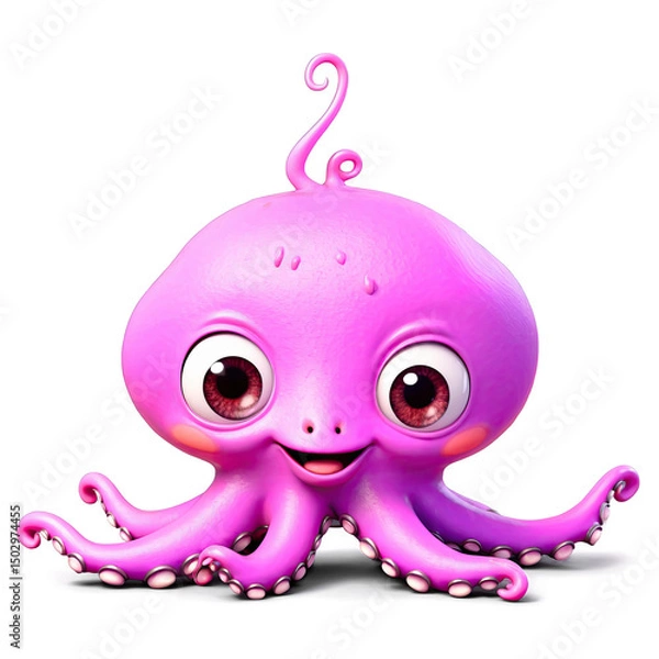 Fototapeta Adorable pink octopus cartoon character with big eyes and a happy expression. Perfect for children's books, animations, or websites.