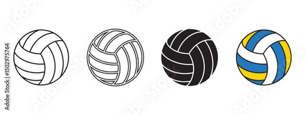 Fototapeta Volley ball icon symbol sign, line art, silhouette, vector illustration on white background