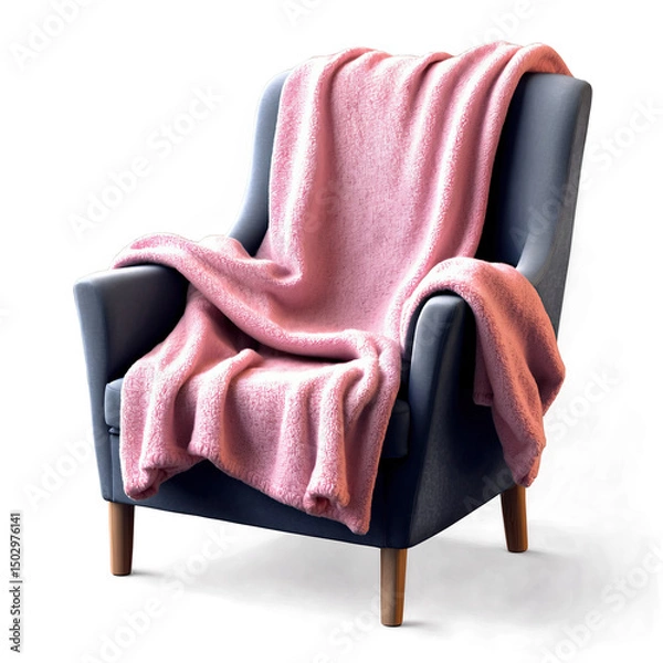 Fototapeta Soft pink throw draped over a dark gray armchair, creating a cozy and inviting atmosphere. Perfect for relaxation and comfort.
