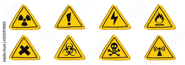 Fototapeta Triangle Danger Signs 2 on a White background, vector illustration.