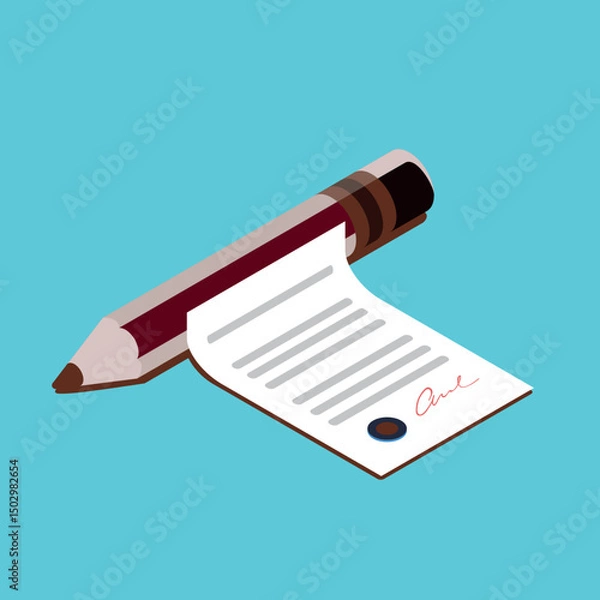 Fototapeta Vector illustration of office blank paper document with pen and notebook
