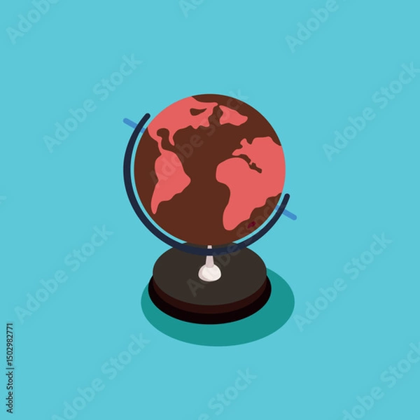 Fototapeta Earth planet map globe on a red background sphere